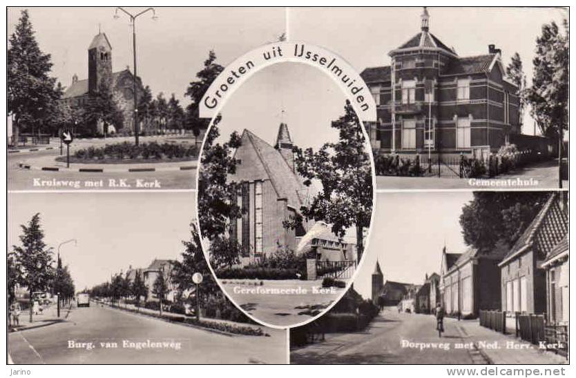 Netherlands,Overijssel-Kampen,  Ijsselmuiden, Kerk-Burg-Gemeentehuis, Circule-gealufen 1959 - Kampen