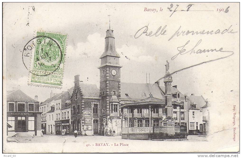 Cpa, Bavay, La Place, Timbre Belge, Taxée Au Verso - Bavay