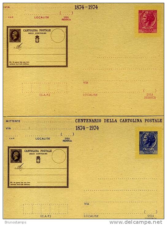 ITALIA - 1974  CENTENARIO CARTOLINA POSTALE L. 40 + L. 55 NUOVE - Maximumkaarten