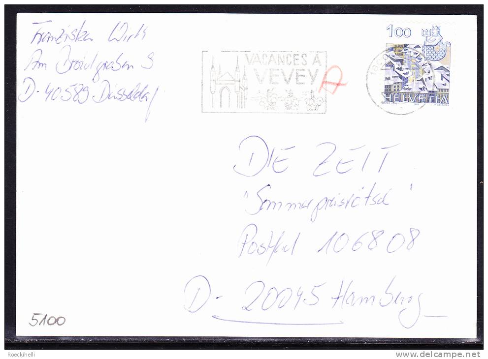 1.8.1997 ?   -  Bedarfsbeleg (Postkarte), Gelaufen Von Vevey Nach Hamburg  / D  -  Siehe Scan (ch 5100) - Storia Postale