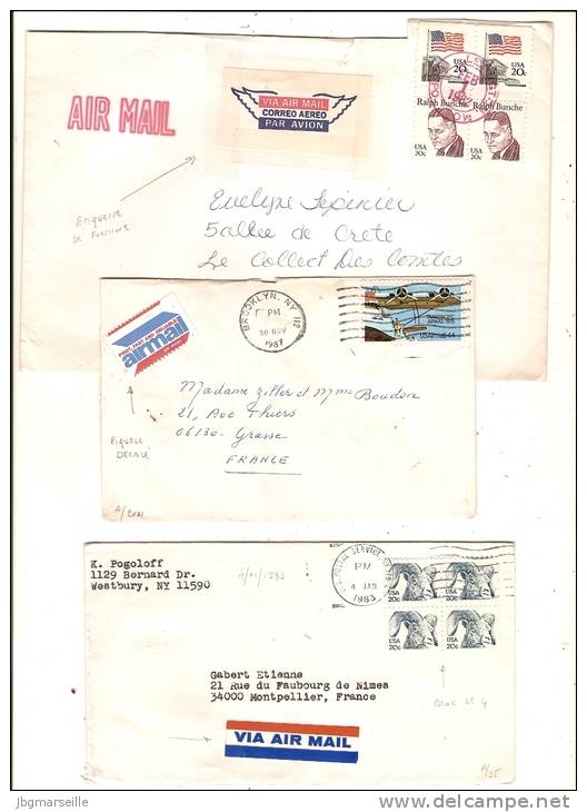 Lot132   PAR AVION Des USA 3L 1982 83 87  Affranchissements  Divers...à Voir - Poststempel