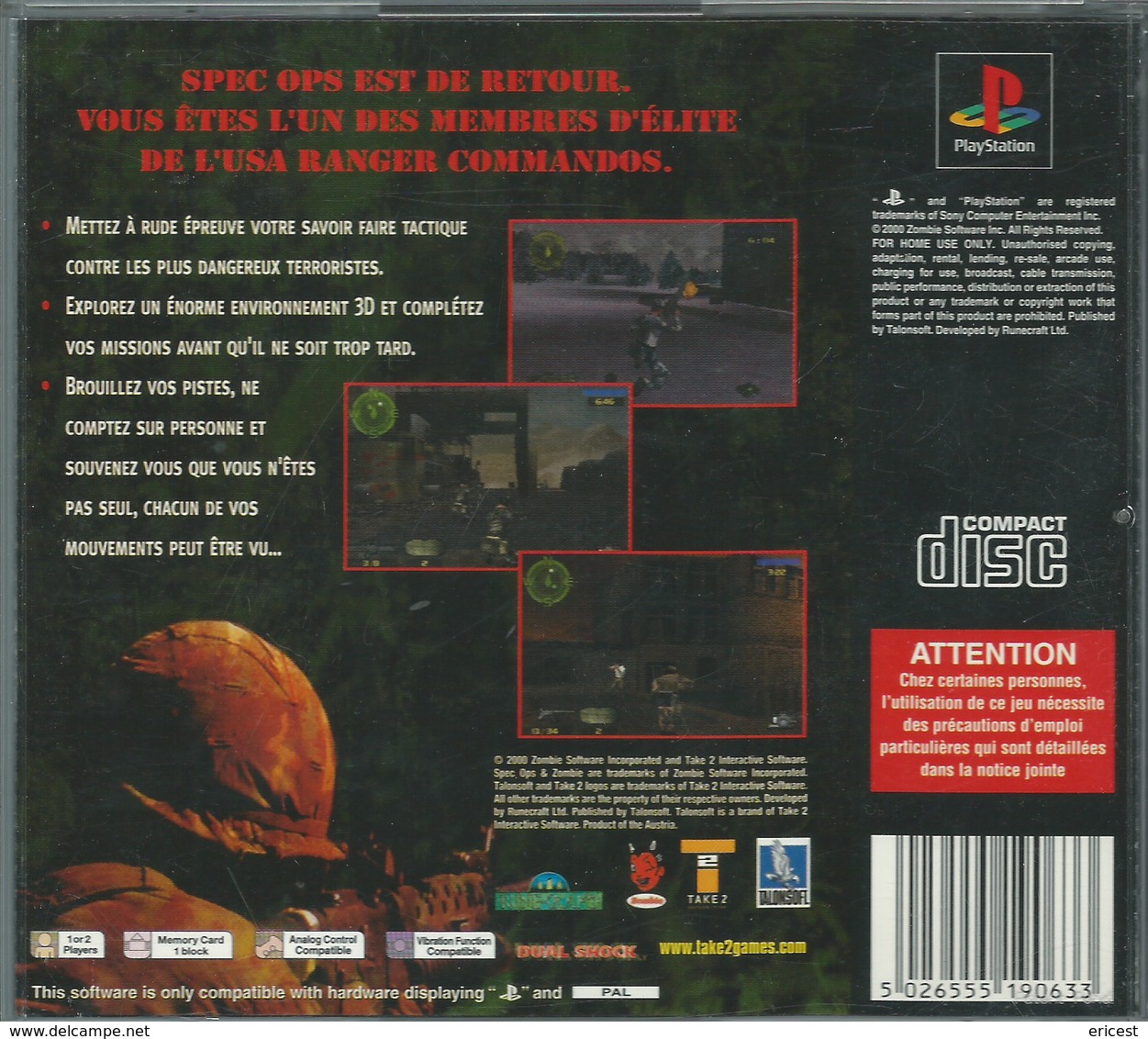 - JEU PS1 SPEC OPS : RANGER ELITE - Playstation