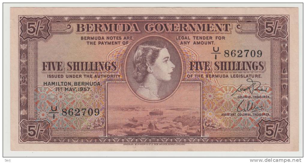 BRITISH BERMUDA 5 SHILLINGS 1957 XF+ P 18b  18 B - Bermudas