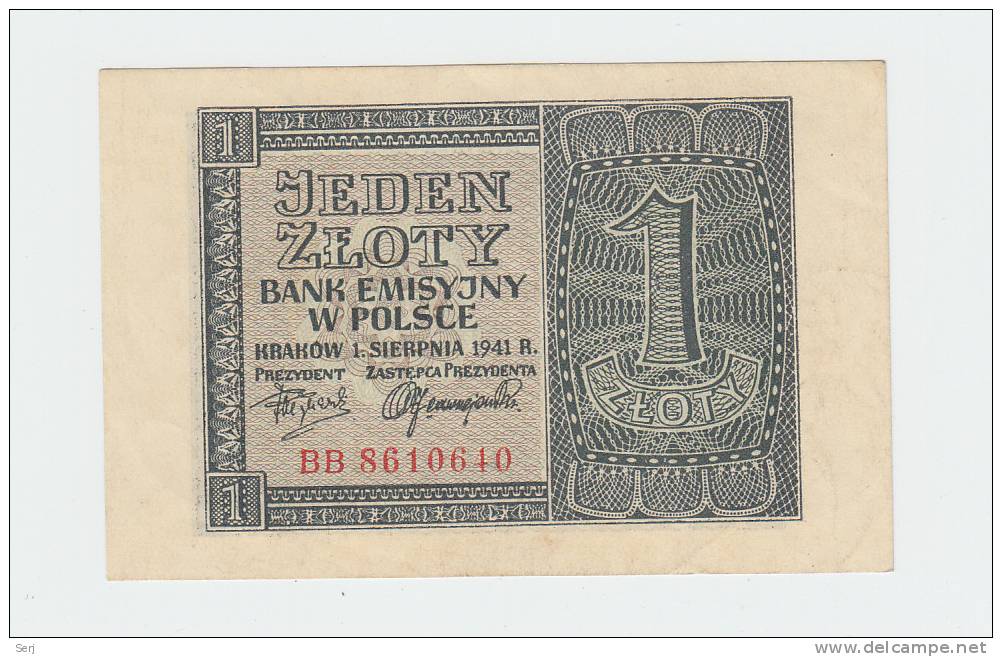 Poland 1 Zloty 1941 XF Banknote P 99 - Poland