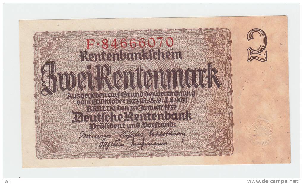 Germany 2 Rentenmark 1937 UNC NEUF P 174b  174 B - Altri & Non Classificati