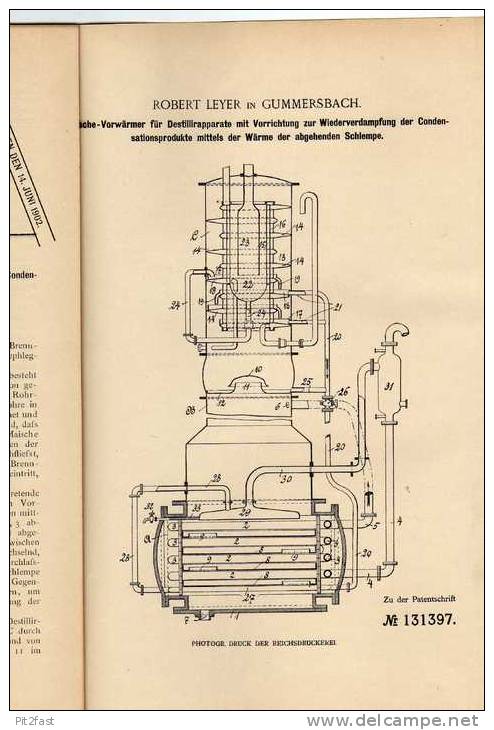 Original Patentschrift - R. Leyer In Gummersbach ,1901, Maische Apparat , Destilierer , Brauen , Brauerei !!! - Tools