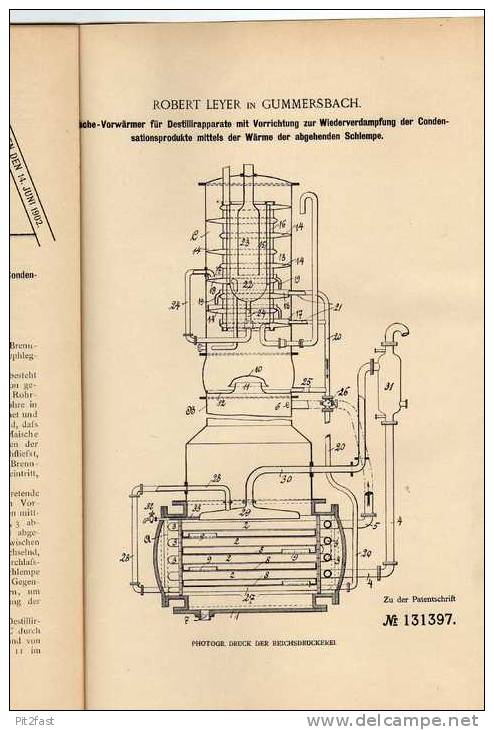 Original Patentschrift - R. Leyer In Gummersbach ,1901, Maische Apparat , Destilierer , Brauen , Brauerei !!! - Machines