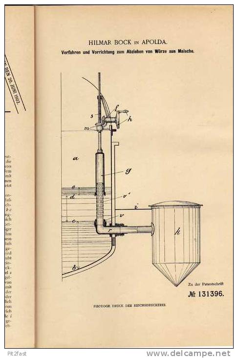 Original Patentschrift - H. Bock In Apolda ,1901 , Maische - Abzieher , Brauerei , Brauen , Bier !!! - Tools