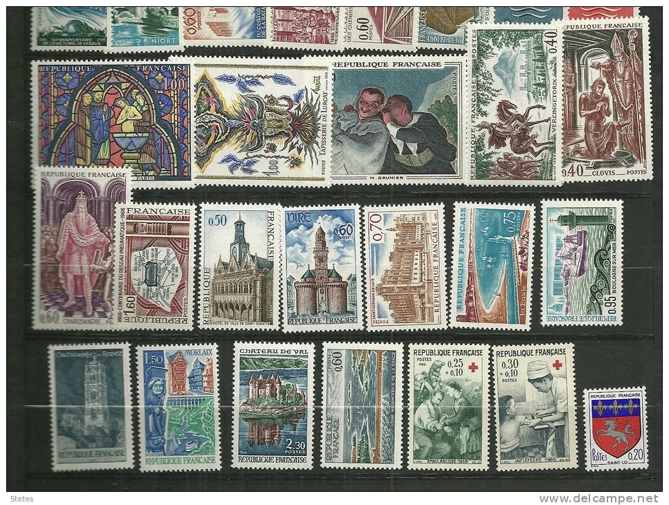 France Neufs** ; Année 1966 Complète + Feuillet ; Y & T : N°1468 à 1510 ,+ 1479b - 1960-1969