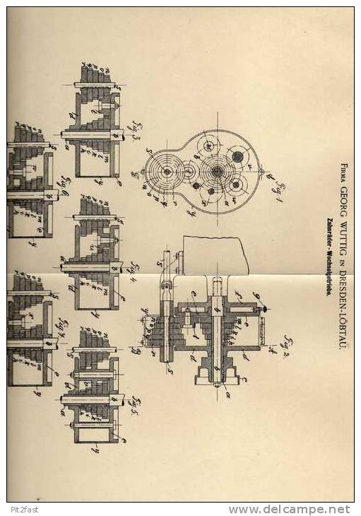 Original Patentschrift - G. Wuttig In Dresden - Löbtau , 1901, Wechselgetriebe , Getriebe , Automobile !!! - Cars