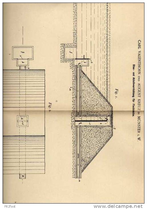 Original Patentschrift - A. Kreuz In Münster I.W. ,1901 , Fischteich Stauanlage , Fisch , Angeln , Fischzucht !!! - Arquitectura