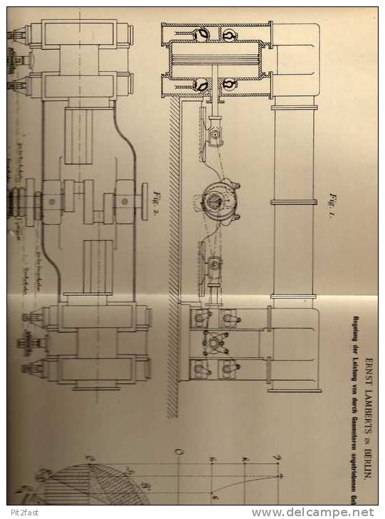 Original Patentschrift - E. Lamberts In Berlin , 1900 , Gasmotor Für Gebläse , Motor !!! - Cars