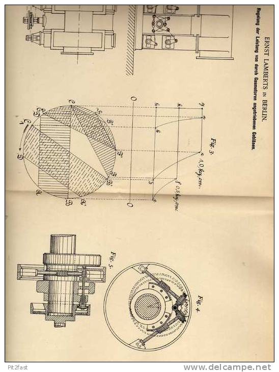 Original Patentschrift - E. Lamberts In Berlin , 1900 , Gasmotor Für Gebläse , Motor !!! - Cars