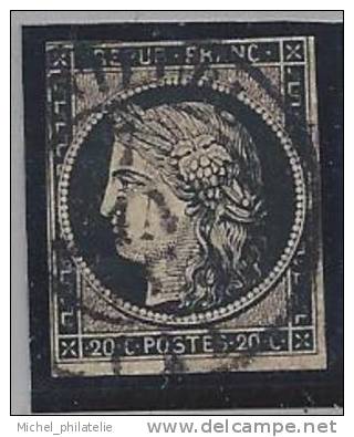 France, N° 3 Oblitéré Cachet à Date De Montuel Le 7 Janv 1849, 20 Centimes Noirs - 1849-1850 Cérès