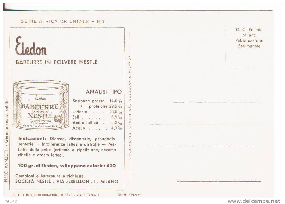 44*-Cartina Geografica-Militaria-Africa Orientale-Ex Colonie Italiane: Eritrea-Etiopia-Somalia-Pubblicitaria Nestlé-New - Ethiopië