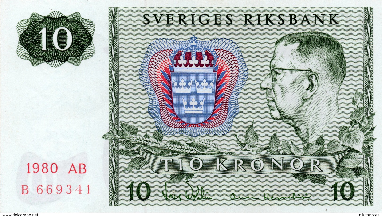 Norway Svezia 10 TIO Corone Svedesi SVERIGES Riksbank BANCONOTA 1980 - Norway