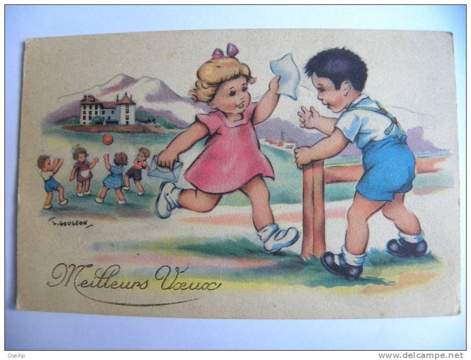 MEILLEURS VOEUX Illustrateur GOUGEON Enfants Courrier Jeux Nos Belles Stations Scolaires ARVILLARD - Gougeon