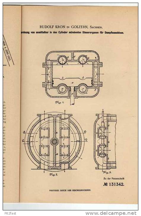 Original Patentschrift - R. Kron In Golzern , Sachsen , Damfmaschine Steuerung , 1900 !!! - Maschinen