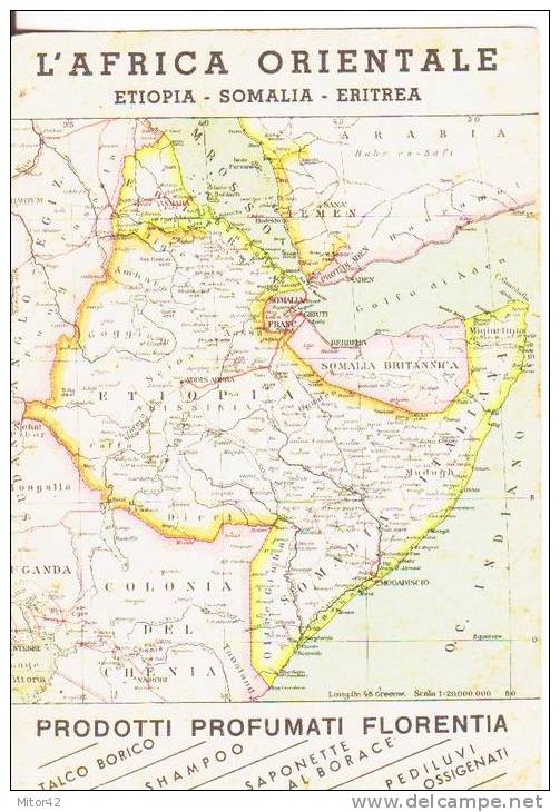 60*-Cartina Geografica-L'Africa Orientale-Etiopia-Somalia-Eritrea-Ex Colonie-Pubblicitaria Prodotti Talco,Saponette.. - Ethiopië