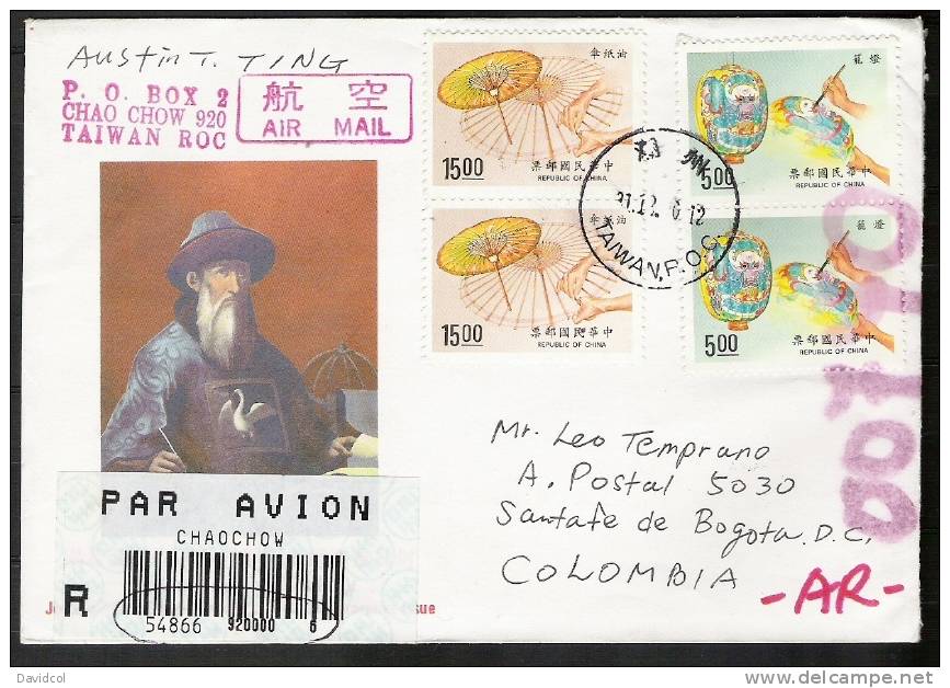 S859.-. CHINA- TAIWAN .-. 1989, NICE HANDCRAFTS COVER CIRCULATED CHAOCHOW TO COLOMBIA. - Brieven En Documenten