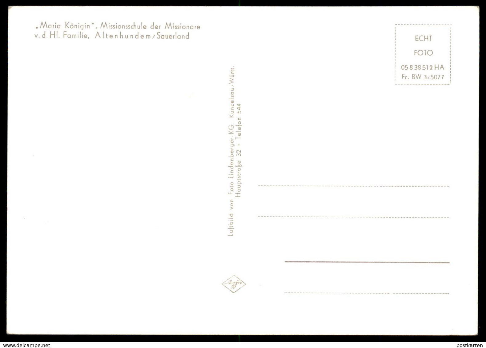 ÄLTERE POSTKARTE ALTENHUNDEM MARIA KÖNIGIN MISSIONSSCHULE DER MISSIONARE VON DER HEILIGEN FAMILIE LENNESTADT SAUERLAND - Lennestadt