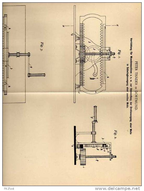 Original Patentschrift - P. Thäder In Dortmund , Waschmaschine , 1901 , Wäscherei !!! - Maschinen