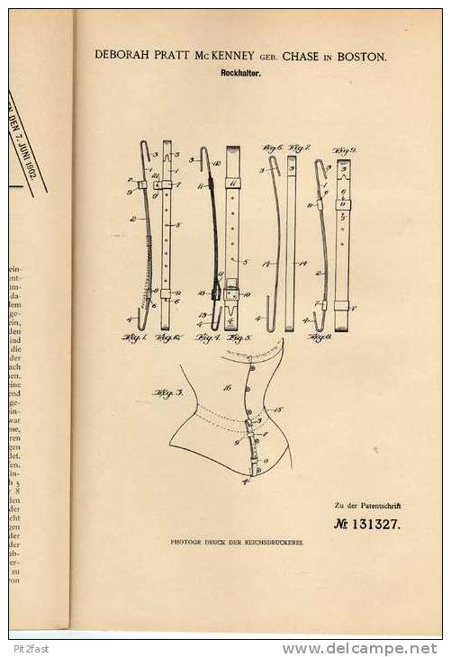 Original Patentschrift - Rockhalter , 1901, D. Mc Kenney In Boston , Korsett , Corset , Corsage !!! - 1900-1940