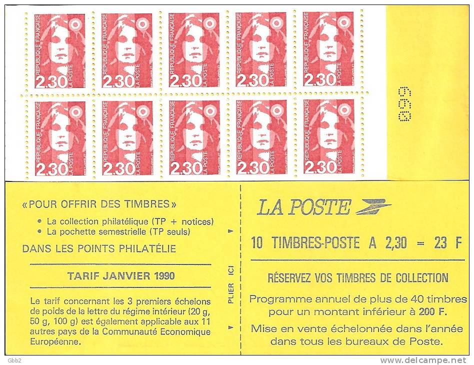 CARNET 2629-C 1 Marianne De Briat "RESERVEZ VOS TIMBRES DE COLLECTION" Parfait état Bas Prix TRES RARE - Autres & Non Classés