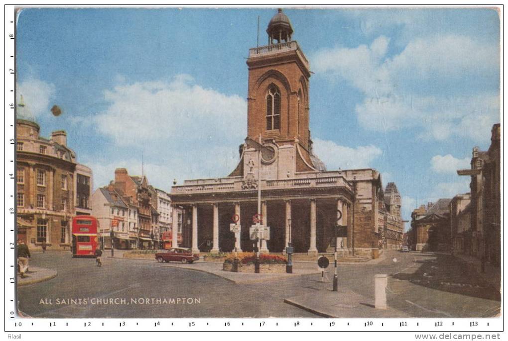 SI53D All Saints' Church, Nnorthampton Inghiltera Post Card Animata Viaggiata 1982 - Gibilterra