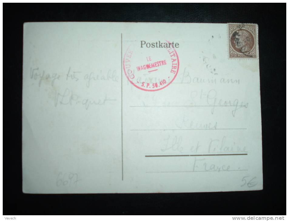 CP TYPE CERES DE MAZELIN 2,50 F OBL. + CACHET ROUGE GOUVERNEMENT MILITAIRE SP 50.410 - 1945-47 Cérès De Mazelin