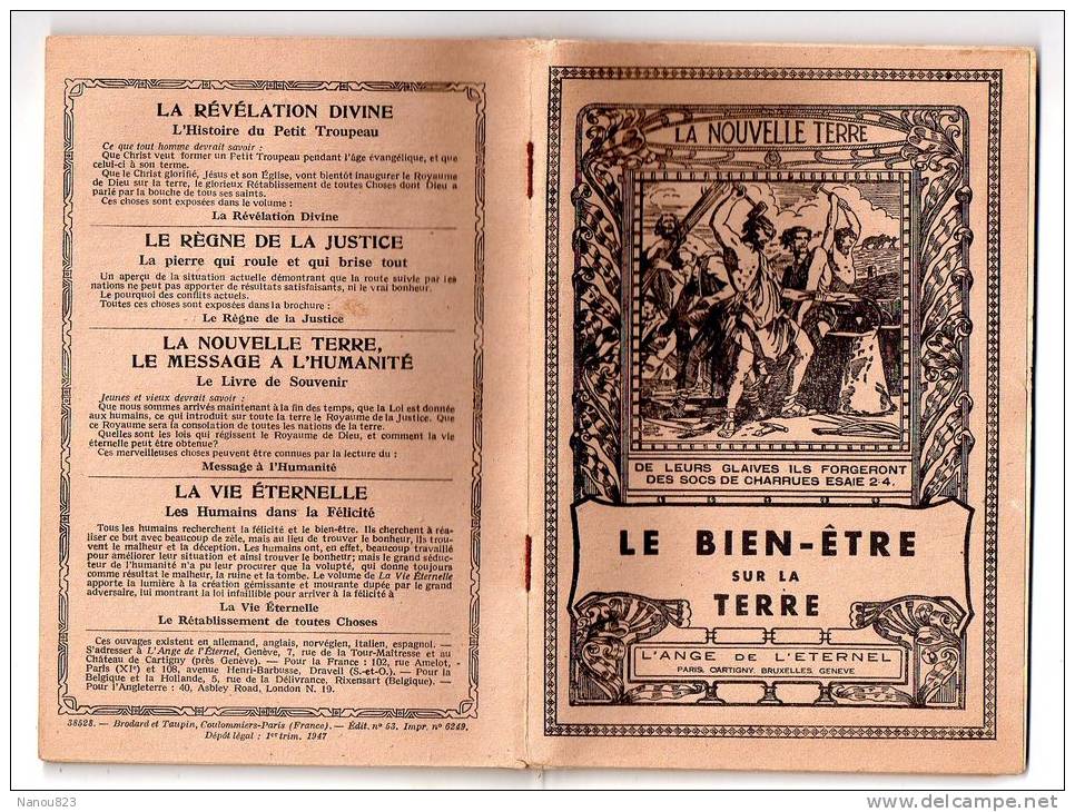 LE BIEN ETRE SUR LA TERRE BRODARD TAUPIN 1947 L'ANGE DE L'ETERNEL - Religion