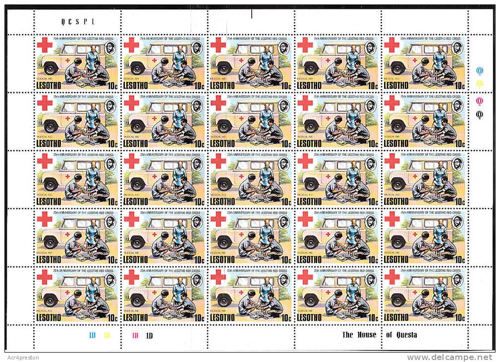 Msc190L  Lesotho 1976, SG296-99 25th Anniv Lesotho Red Cross, Full Sheets, Unmounted Mint (cv = £80+) - Lesotho (1966-...)