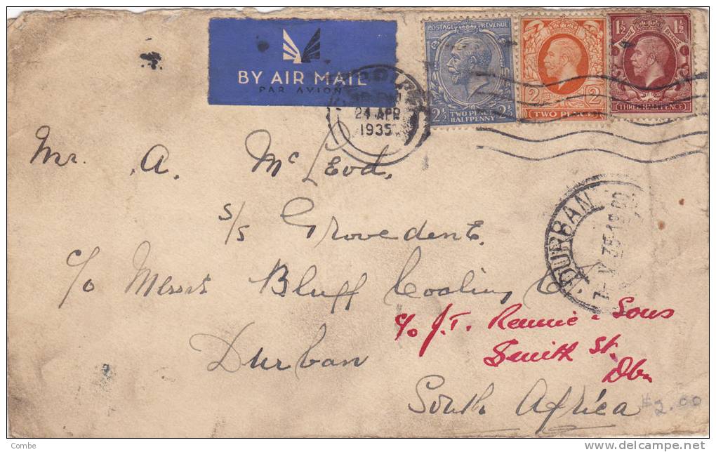 1935 Cover To Durban South Africa/ 198 - Lettres & Documents