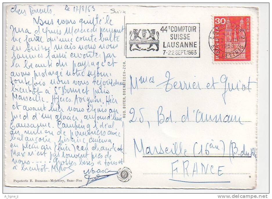 Ref 60 CPSM SUISSE SAAS FEE Allalin Alphubel Taschhorn Und Dom Cachet Postale Lausanne 1963 - Saas Im Prättigau