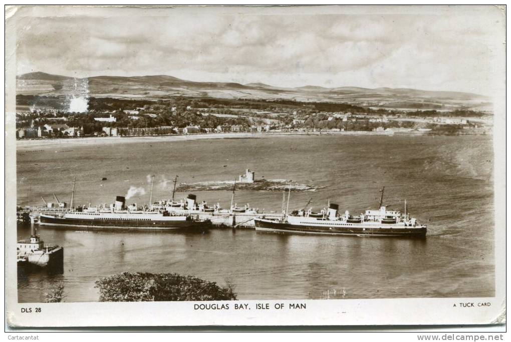 ISLE OF MAN - DOUGLAS BAY  CON MOTONAVI IN TRANSITO. CARTOLINA DEL 1954 - Isle Of Man