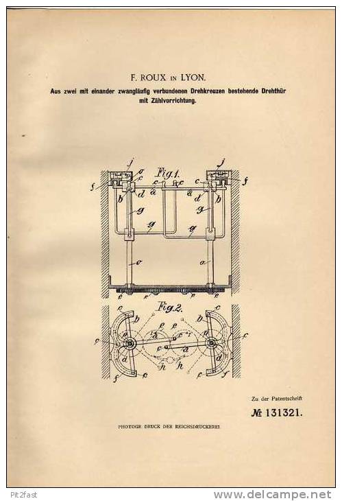 Original Patentschrift - F. Roux In Lyon , Drehtür Mit Zählvorrichtung, 1901!!! - Architecture