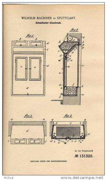 Original Patentschrift - W. Bachner In Stuttgart ,1901, Schaufenster - Eisschrank !!! - Architektur