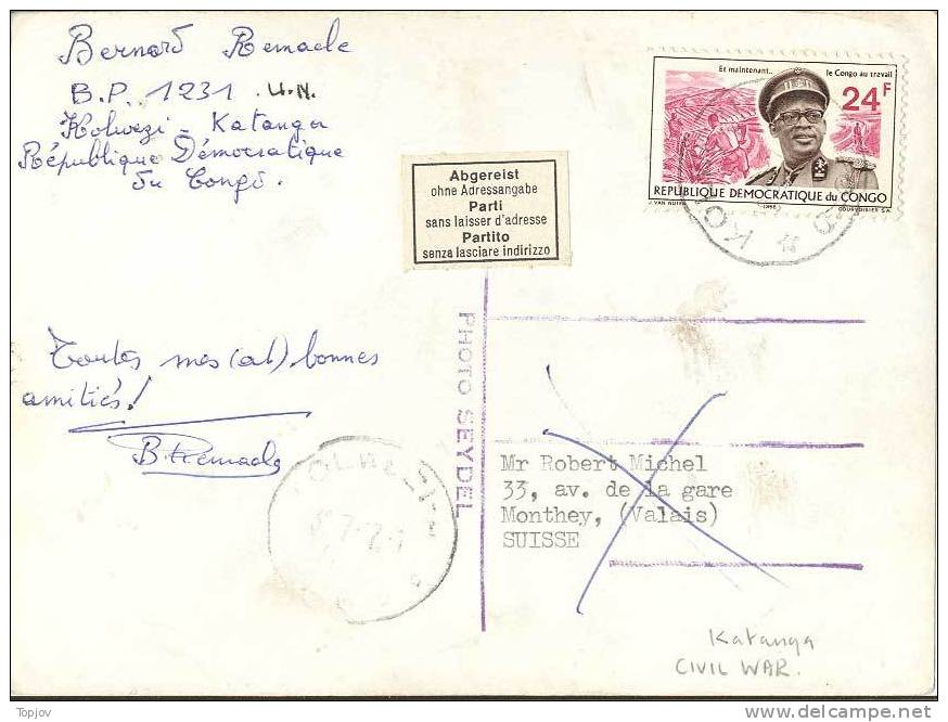 KATANGA - CONGO - CIVIL  WAR KOLWEZI To SUISSE + LABEL  - 1966 - Katanga