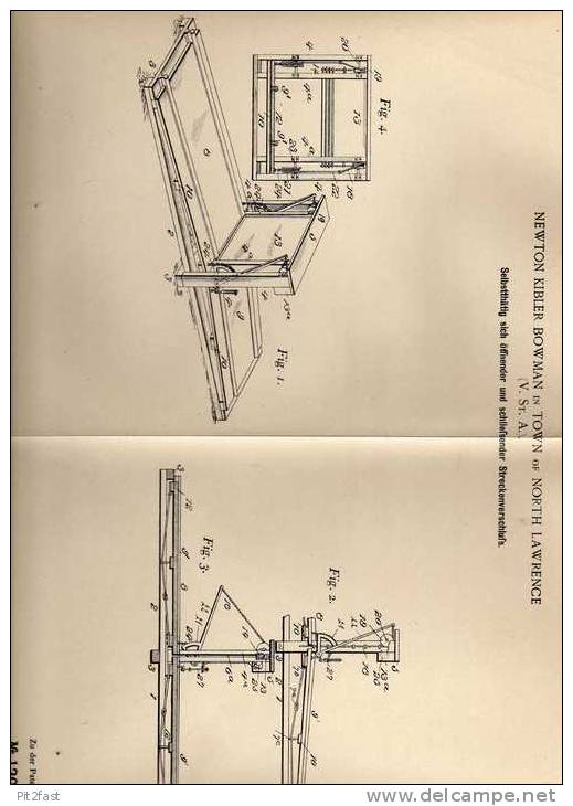 Original Patentschrift - Rolltor , Selbstöffnende Wand , 1898 , N. Bowman In Town Of North Lawrence , USA !!! - Architecture