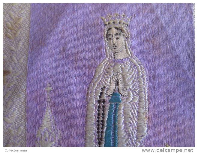 notre Dame de Lourdes  19e -  textile ( tekstiel )  soie   ( silk zijde Seite )  -  woven ( geweven artisanale )  -