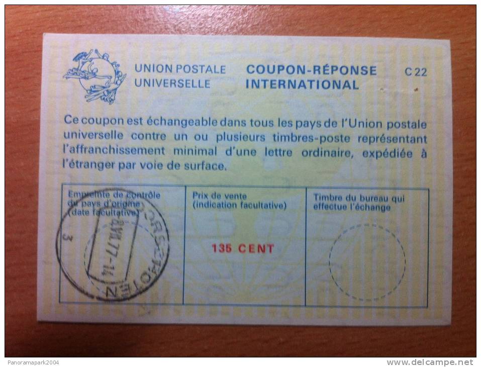 Pays-Bas Netherlands Niederlande 135 Cent 08.07.1977 UPU Union Postale Universelle COUPON-REPONSE INTERNATIONAL C22 C 22 - Postal Stationery