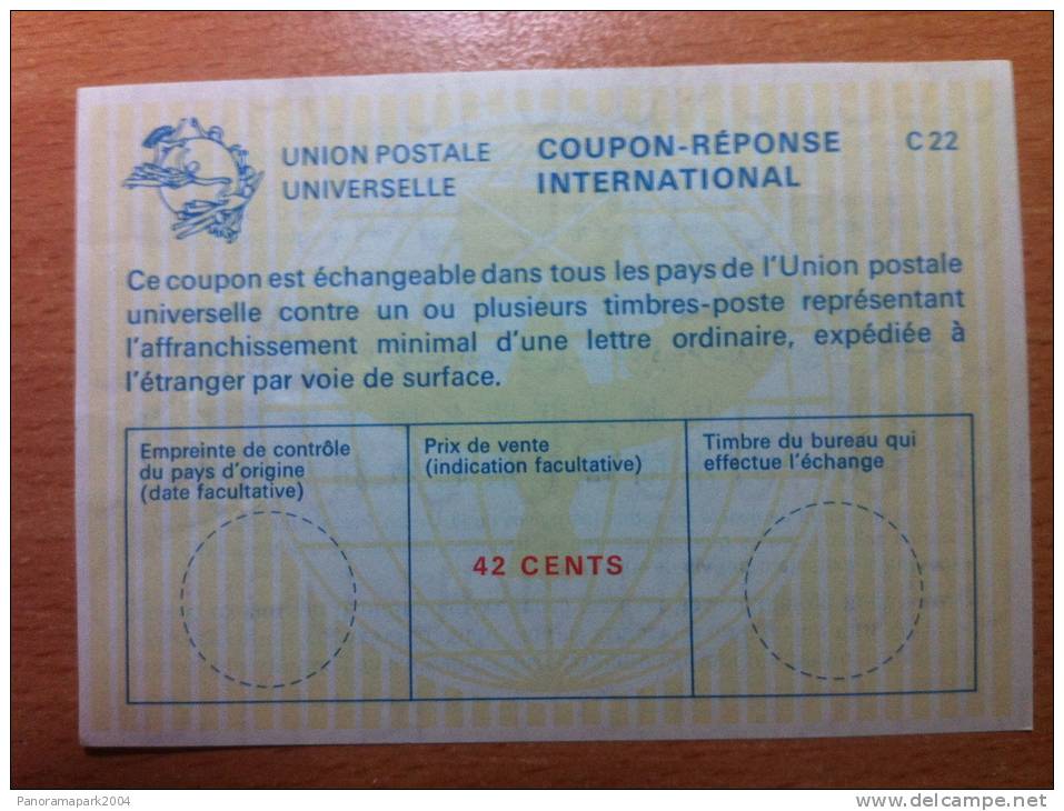 USA Etats Unis 42 Cents Neuf UPU Union Postale Universelle COUPON-REPONSE INTERNATIONAL C22 C 22 - Andere & Zonder Classificatie