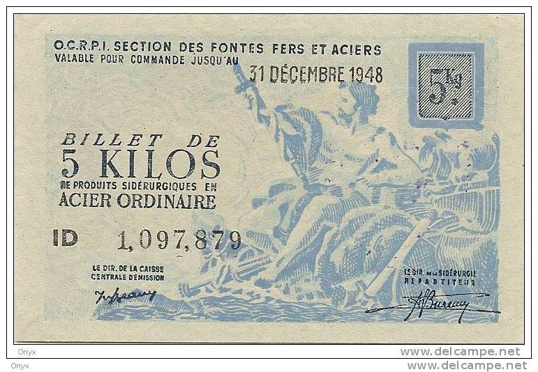 BILLET 5 KILOS ACIER ORDINAIRE /MONNAIE MATIERE /  ANNEE 1948 - NEUF - Bons & Nécessité