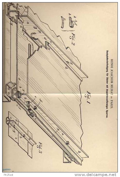 Original Patentschrift - H. Murat In Paris , Dachplatten , Dachdecker , Dach , 1899 !!! - Architecture