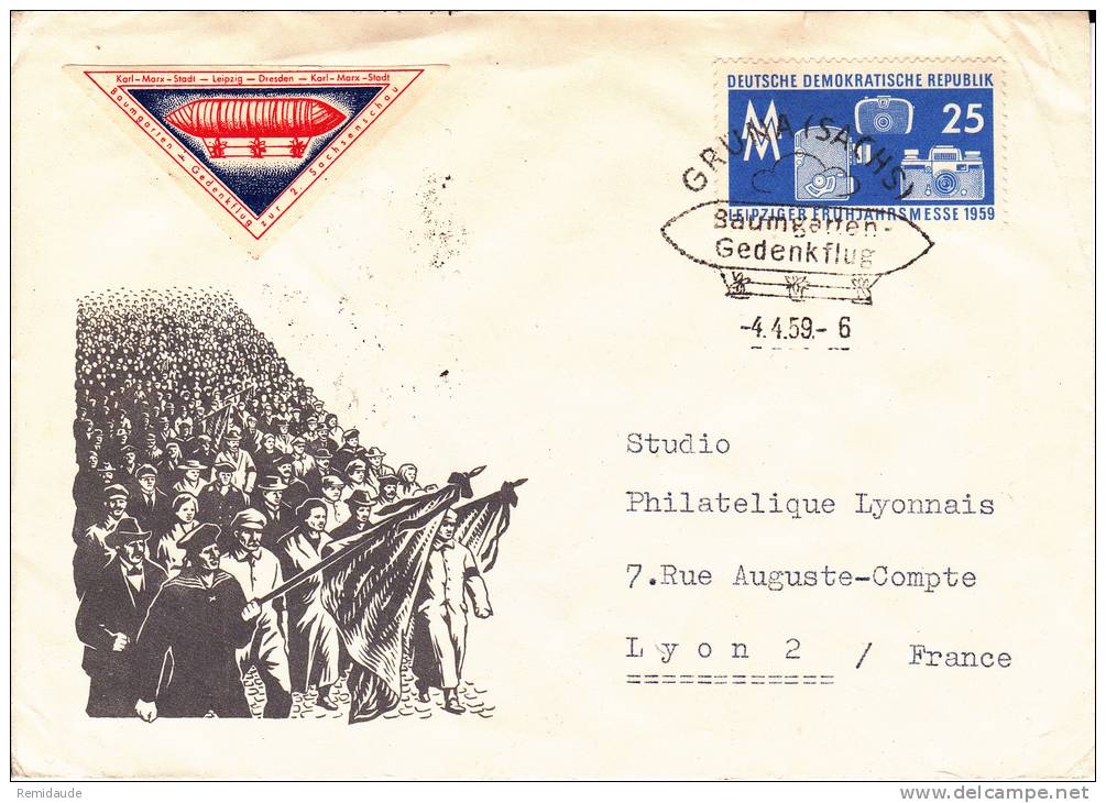 DDR - ZEPPELIN - 1959 - ENVELOPPE Avec VIGNETTE  - VOL SOUVENIR "BAUMGARTEN GEDENKFLUG" - Zeppelins