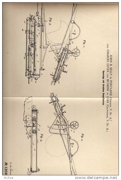 Original Patentschrift - Säge Mit Dampfbetrieb , Forst , 1900 ,J. Kelly In Portland , Oregon Und Lodi , California !!! - Máquinas