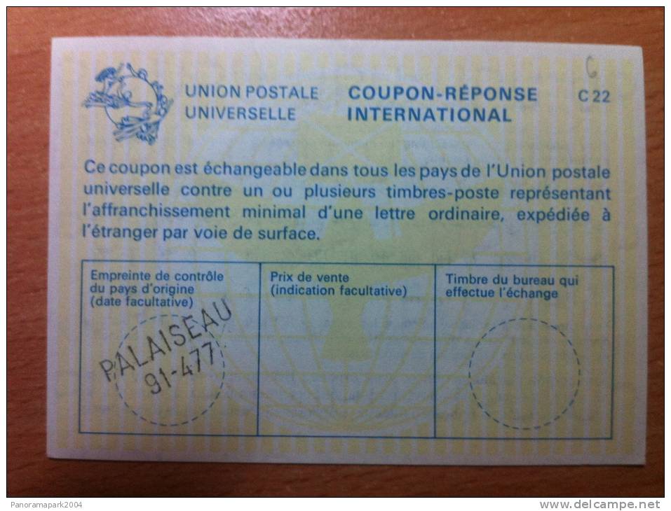 France Palaiseau 91-477 UPU Union Postale Universelle COUPON-REPONSE INTERNATIONAL C22 C 22 - Coupons-réponse