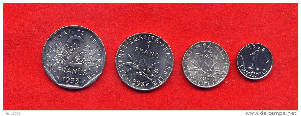 FRANCE -  SERIE 1 CENTIME + 1/2 FRANC + 1 FRANC + 2 FRANCS 1993 - PAS COURANT - Collections