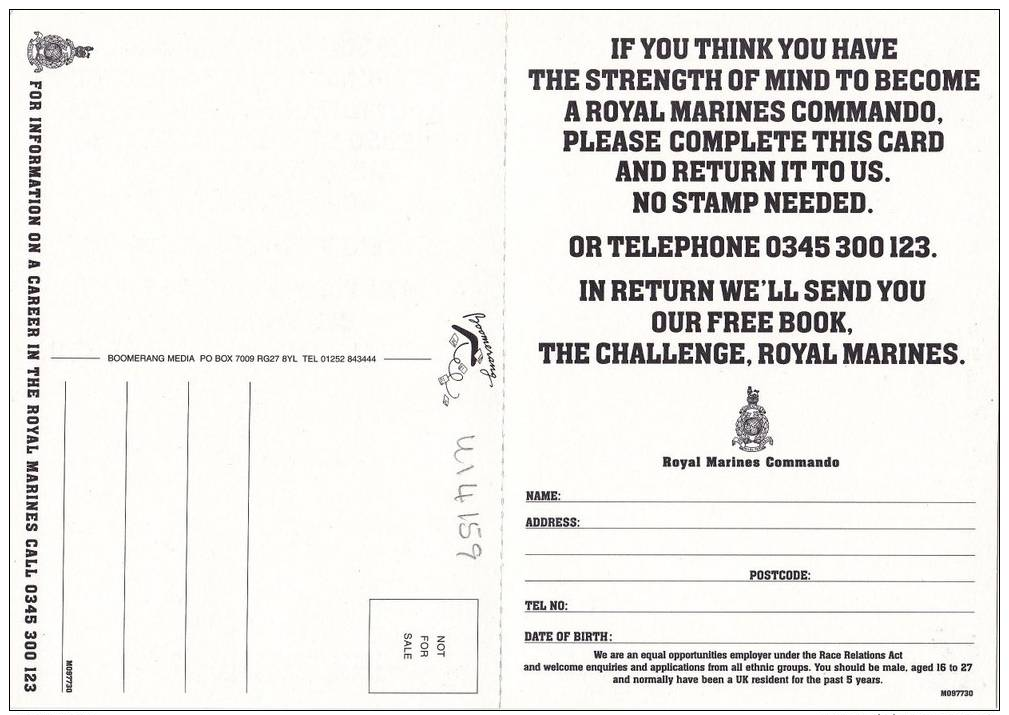 COMPLETE CARD RECRUITING CARD FOR THE ROYAL MARINES COMMANDO (U14159) - Regimente