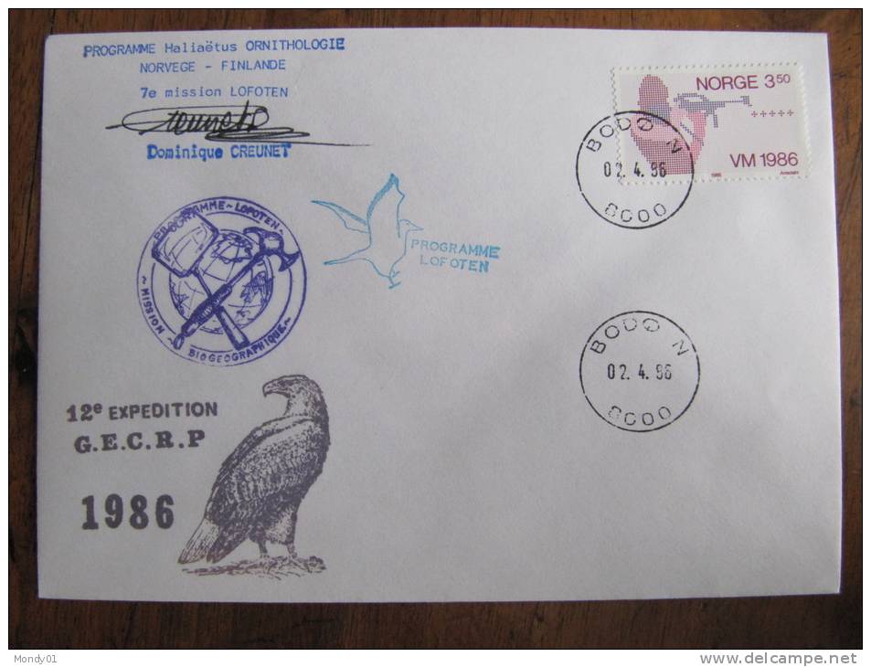 7668 No TAAF Norvège Arctique Lofoten Pygargue Queue Blanche Rapace Expedition Française Autographe GECRP - Aigles & Rapaces Diurnes